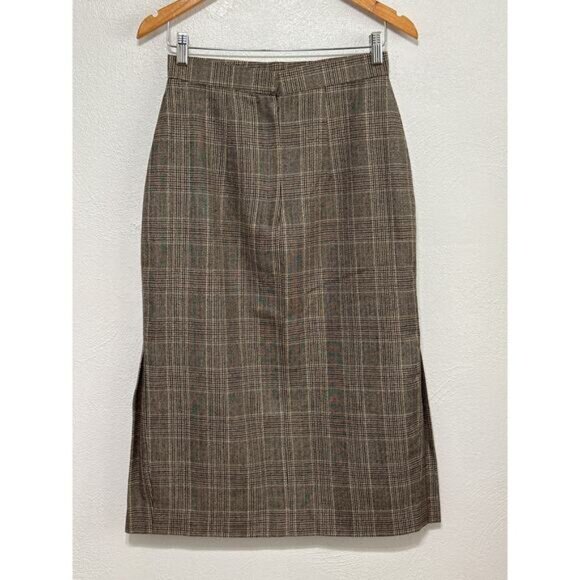 VTG Wool Plaid Pleated Midi Skirt M Preppy Fall Winter Corpcore Preppy RL Vibes - Picture 4 of 11